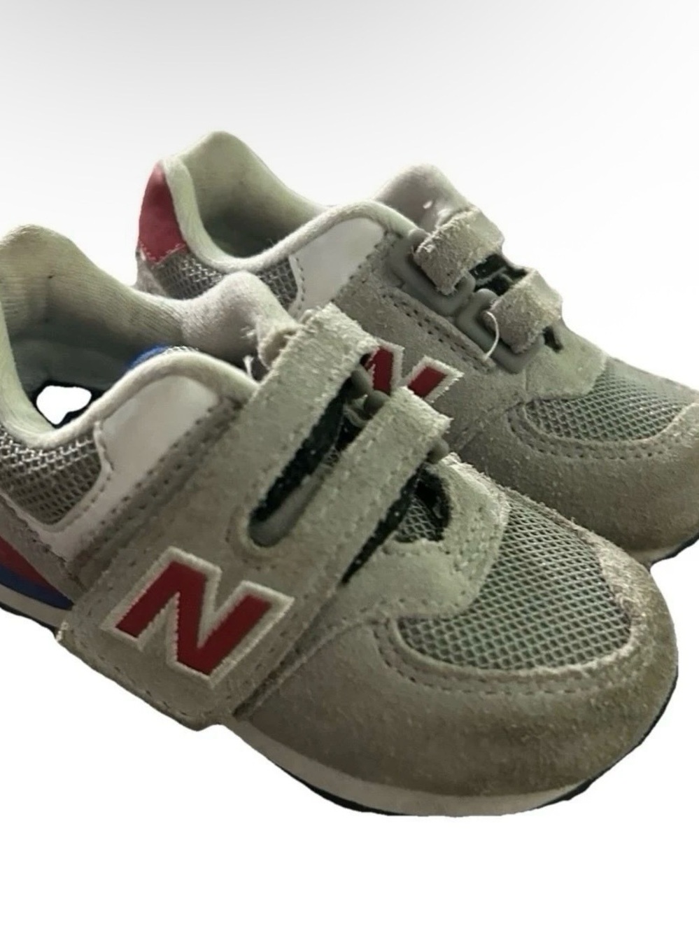 New Balance 574 Toddler Grey Red Suede Sneakers Size 6
